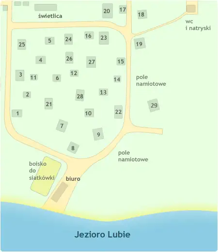 Ośrodek wypoczynkowy "Lubie" nad jeziorem Lubie. Domki, pokoje, noclegi, jezioro, plaża, wypożyczalnia łodzi.